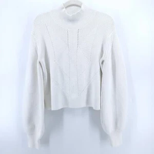 French Connection White Polymide Crop LaceKnit MockNeck Sweater Balloon Sleeve M - Picture 1 of 11