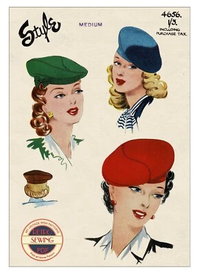 1940s Beret Sewing Pattern Medium 22" Head - Image 1 of 3