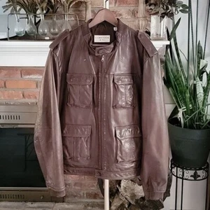 90s Vintage Robert Comstock & Co 100% Lamb Leather Multipocket ZipUp Jacket Brown XL - Bild 1 von 16