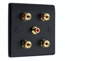 2.1 Audio AV Speaker Wall Plate Matt Black Gold 4 Binding Posts+ RCA Non-Solder - Picture 1 of 7