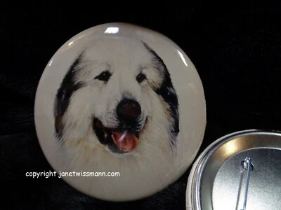 PIN BOTÓN GRANDE Grandes Pirineos IMÁN REFRIGERADOR Guardia Perro Ovejas Ganadería Foto 1 de 2