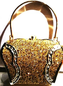 RHINESTONE SEQUIN GOLD BOX STYLE CLUCH/SHOLDER BAG **EVENING BAG AMERICAN SELLER - Picture 1 of 4