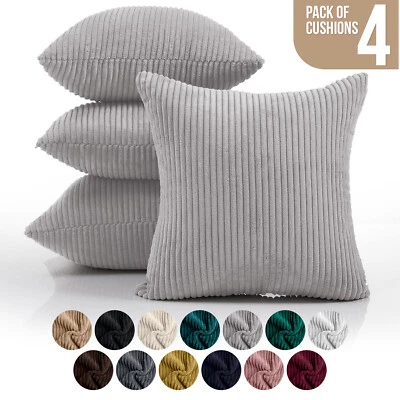 Pack of 4 Stripe Velvet Cushion Covers Throw Decorative 18"x18" Square Cushions - Image 1 of 4