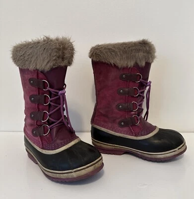 SOREL Joan Of Arctic Boot Youth 4 Purple Leather Warm Felt Liner Waterproof - Image 1 of 4