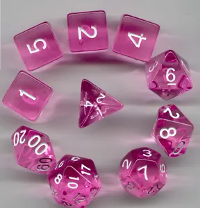 RPG Würfel 10 Stck. - durchscheinend rosa - 1 @ D4 D8 D10 D12 D20 D00-10 & 4 D6 - Bild 1 von 1