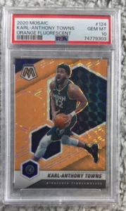 2020 Panini Mosaic Karl-Anthony Towns Orange Fluorescent /25 #124 PSA 10 - Picture 1 of 2