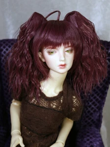 1/4 7-8" BJD MUÑECA PELUCA MSD COLETAS ONDULADAS COLA DE CERDO PÚRPURA MALVA PELO DE CIRUELA JR-165 - Imagen 1 de 8