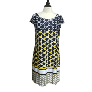 Karin Stevens Women’s Navy & Yellow Cap Sleeve Dress Size Large - Picture 1 of 8