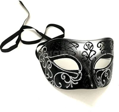 Black Silver Masquerade Ball Mask Pair Cosplay Prom Dance Birthday Party Wear - Image 1 of 4