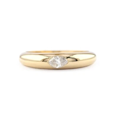 Natural Marquise Diamond Solid 14K Gold Dome Ring Chunky Band Ring Everyday Ring - Image 1 of 4