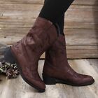 Vintage Women's Cowgirl Cowboy Boots Printed Mid Wide Calf Western Shoes Size