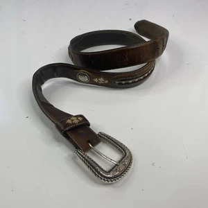 VTG 1995 Brown Leather Justin 715BD WESTERN BELT Sz 36 SILVER BUCKLE Beautiful - Picture 1 of 13