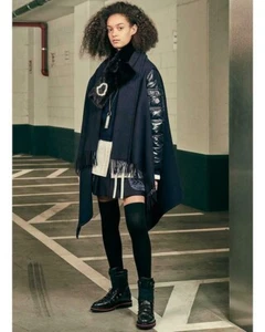 NEW MONCLER MANTELLA DARK BLUE GOOSE DOWN SLEEVES PONCHO JACKET S/SMALL - Picture 1 of 8