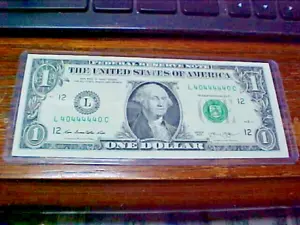2013 RARE True, BINARY $1 One Dollar Bill Serial Number L 40444440 C. - Picture 1 of 3