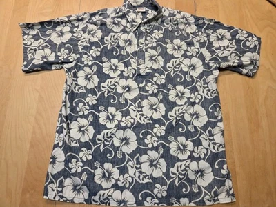 Camisa Hawaiana Go Barefoot XL Azul Blanco Hibisco Floral Algodón Hecha en EE. UU. FreeSH Foto 1 de 4