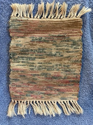 Vintage Antique TYNIETOY HAND WOVEN RED Rug With Fringe Dollhouse Miniature - Image 1 of 4