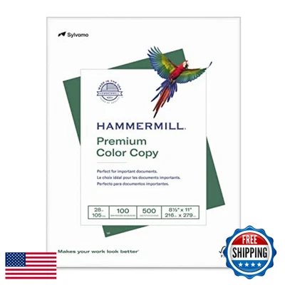 Бумага для цветных копий Hammermill Premium, 28 фунтов, 8,5x11, 500 листов, 100 ярких, 10246 - Изображение 1 из 4