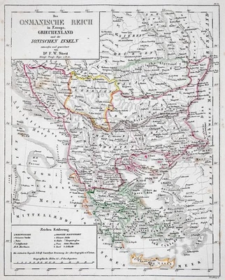 Griechenland Osmanisches Reich Landkarte Stahlstich von Streit 1837 Passepartout - Bild 1 von 4