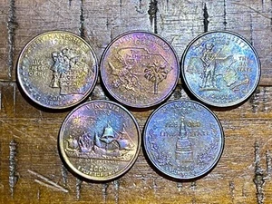 Lot of 5 MONSTER RAINBOW π TONED 2000 US State Quarters - Must See! π - Picture 1 of 9