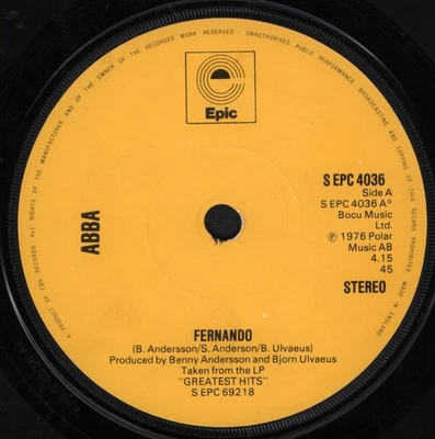 Abba Fernando 7" vinyl UK Epic 1976 solid yellow label design SEPC4036 - Image 1 of 2