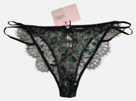 $215 AGENT PROVOCATEUR CASTALIA Black Gold Green FLORAL LACE BRIEF Panties 5/XL