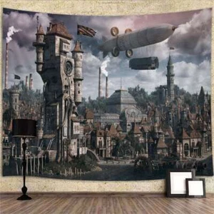Fantasía Ciudad Medieval Extra Grande Tapiz Colgante de Pared Tela Fondo Juego - Imagen 1 de 7