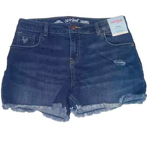 Girls' XL (14/16) Jean Shorts, Distressed w/ Frayed Hem - Cat & Jack, Dark Wash - Picture 1 of 4