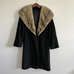 1950s VTG MCM EUC Blin + Blin French Wool & Mink Collar Swing Coat Small/Medium - Picture 1 of 12