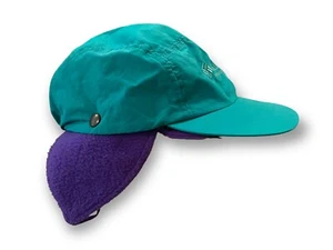 Vtg 90s COLUMBIA 2 in 1 Nylon 5 Panel Hat w/ Detachable Liner Green/Purple Sz L - Picture 1 of 6