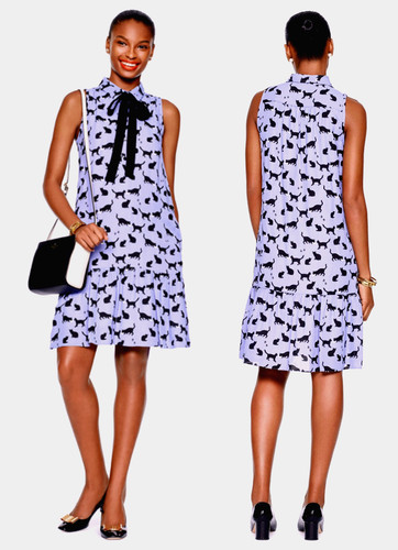 Abito a strati Kate Spade blu gatti e panna tasche laterali tg 2 ~ nuovo con etichette ~