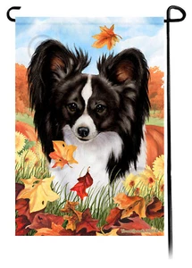 Falling Leaves Garden Flag - Black and White Papillon - Picture 1 of 1