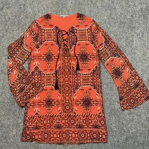Miss Me Dress Womens Size S Orange Boho Artsy  - Picture 1 of 10