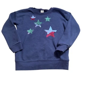 OshKosh Bgosh Sequin Star Sweatshirt Pullover Crew Neck Navy Blue Girl's 6/6X - Picture 1 of 6
