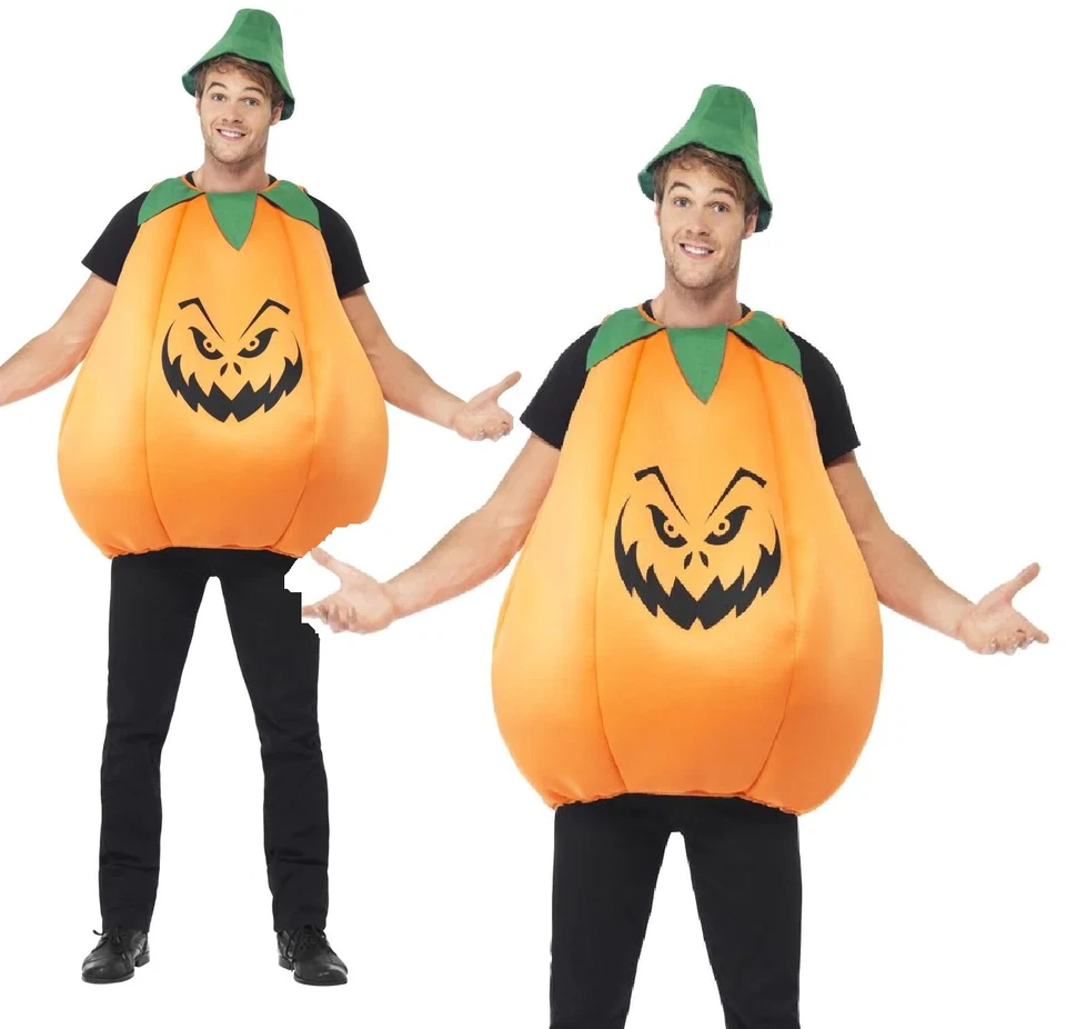 Pumpkin Costume Mens Ladies Womens Halloween Fancy Dress Adults Outfit - Image 1 of 1