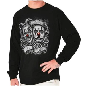 Smile Now Cry Later Clown Jester Drama Masks Long Sleeve Tshirt for Men or Women - Picture 1 of 7