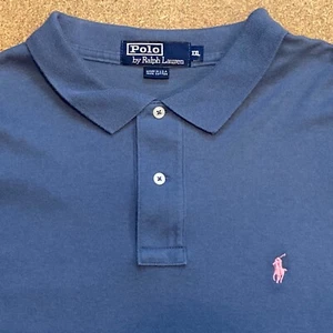 Ralph Lauren Polo Shirt Men XXL 2XL Denim Blue Golf Pink Pony Preppy Vintage USA - Picture 1 of 6