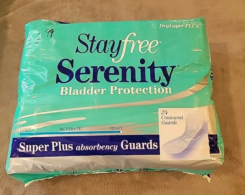 Protección de vejiga Stayfree SERENITY Stayfree de colección NOS 1996 SUPER PLUS - Paquete de 24  Foto 1 de 4