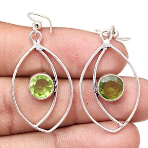 Peridot Quartz Gemstone Handmade Silver Jewelry Earrings 1.5'' - Picture 1 of 7