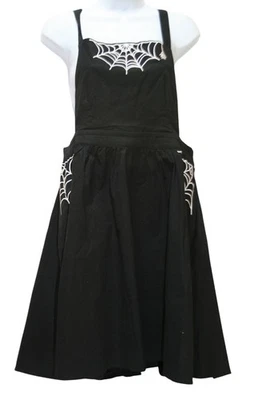 ModCloth Mujer L Negro Delantal Delantal Vestido Blanco Telarañas Halloween Bruja Foto 1 de 4