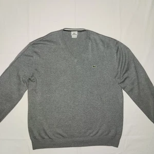 Lacoste Sweater Adult XL Sz 7 Gray Logo Long Sleeve V Neck Classic Casual Warm - Picture 1 of 19