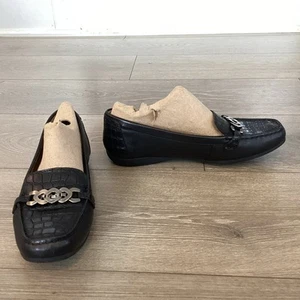 Geox Womens Leather Loafer EU 38 US 8 Slip On Comfort Black Crocodile Old Money - Picture 1 of 13