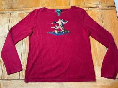Suéter intársia vintage Lauren Ralph Lauren Duck Hunter algodão vermelho grande - Imagem 1 de 4