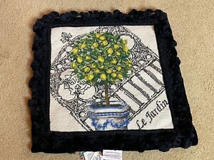 NEW Handmade Wool Needlepoint Throw Pillow Cover Lemon Tree Parisian Garden 17"