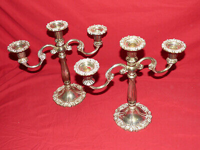 Lot Set Of 2 SHEFFIELD Silver Antique Vintage CANDELABRAS 3-Light Candle ITALY • 379.86$