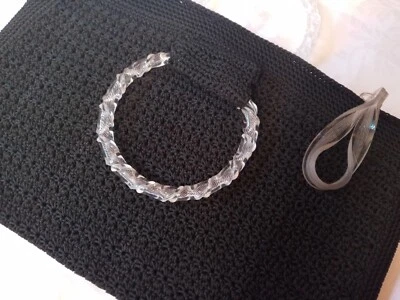 Vintage 1940s Black Crochet Corde Purse Lucite Handle X Large 15" Excellent - Image 1 of 4