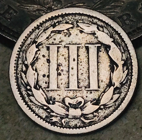 1865 Three Cent Nickel Piece 3C Damaged Civil War Date US Type Coin CC17462 Cover