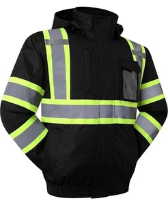 Hi Vis Class 2 Insulated Safety Jacket Bomber Jacket Coat Fleece Reflective - Picture 1 of 39