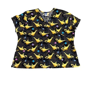 Disney Aladdin Scrub Top Womens 3XL Genie Lamp Medical Pediatric Pockets EUC - Picture 1 of 5