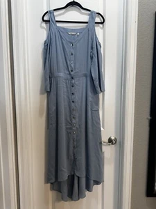 Soft Surroundings Light Blue Cold Shoulder Dress Pockets 3/4 Sleeves Medium - Picture 1 of 7