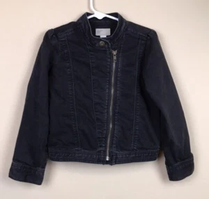 Baby Gap Girls’ Black Denim Asymmetrical Zipper Moto Jacket Sz 5T - Picture 1 of 8